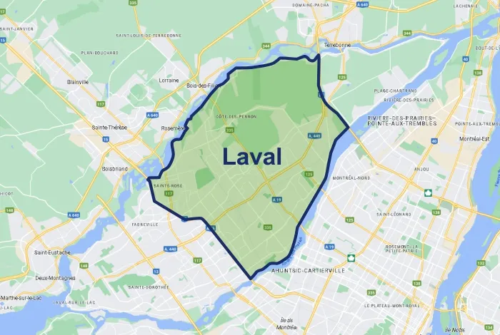 Map de Laval en entretien paysager dama